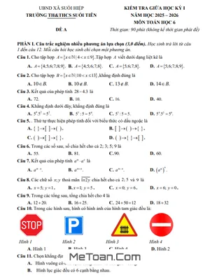 Đề thi giữa học kỳ 1 môn Toán 6 năm 2025 – 2026 trường TH&THCS Suối Tiên – Khánh Hòa