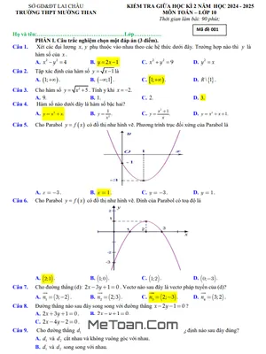 Đề Thi Giữa Học Kỳ 2 Toán 10 Năm 2024 – 2025 Trường THPT Mường Than – Lai Châu