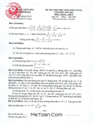 Đề thi chọn học sinh giỏi Toán 9 năm 2025 – 2026 xã Bình Giã – TP HCM