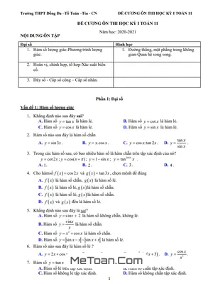 Đề Cương Ôn Thi Học Kỳ 1 Toán 11 Năm 2020 - 2021 Trường THPT Đống Đa - Hà Nội