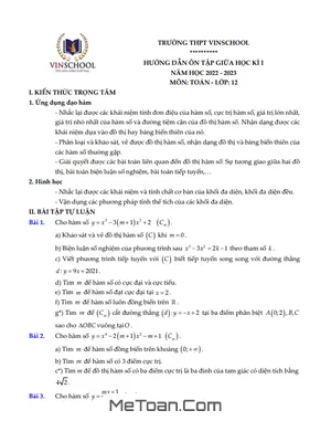 Hướng Dẫn Ôn Tập Giữa Kì 1 Toán 12 Năm 2022 - 2023 Trường Vinschool - Hà Nội