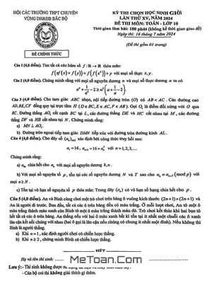 Đề thi HSG Toán 10 lần thứ 15 năm 2024 hội các trường THPT chuyên DH&ĐB Bắc Bộ
