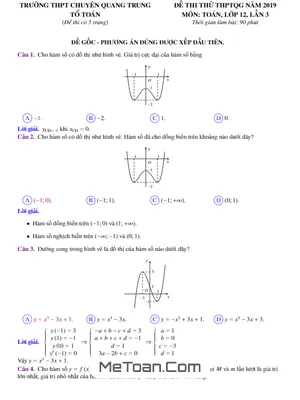 Đề thi thử THPTQG 2019 môn Toán trường chuyên Quang Trung - Bình Phước lần 3 có đáp án