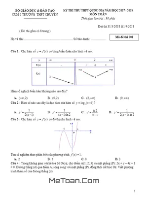 Đề thi thử Toán 2018 cụm 5 trường THPT chuyên khu vực Đồng bằng sông Hồng