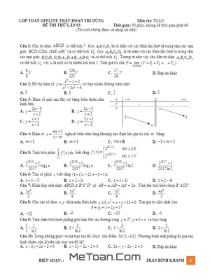 Đề Thi Thử THPT Quốc Gia 2017 Môn Toán - Đoàn Trí Dũng Lần 3