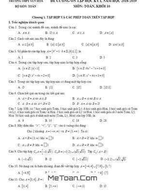 Đề Cương Ôn Tập Học Kỳ 1 Toán 10 Năm 2018 - 2019 Trường THPT Yên Hòa - Hà Nội