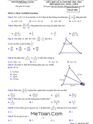 Đề thi giữa kì 2 Toán 8 năm 2023 - 2024 Phòng GD&ĐT thành phố Bắc Giang