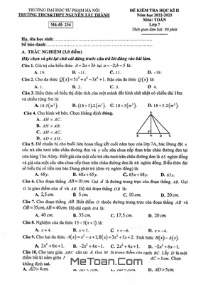 Đề học kì 2 Toán 7 năm 2022 – 2023 trường Nguyễn Tất Thành – Hà Nội
