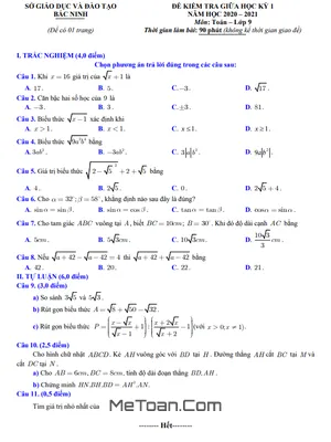 Đề thi giữa kì 1 Toán 9 năm 2020 - 2021 Sở GD&ĐT Bắc Ninh