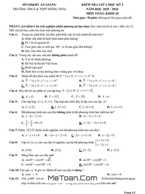 Đề thi giữa học kỳ 1 Toán 10 năm 2025 – 2026 trường THCS & THPT Đông Thái, An Giang (có đáp án chi tiết)