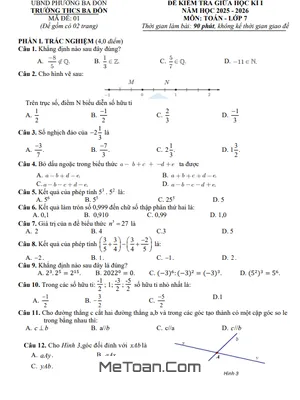 Đề Thi Giữa Kì 1 Toán 7 Năm 2025 - 2026 Trường THCS Ba Đồn, Quảng Trị (Có Đáp Án)