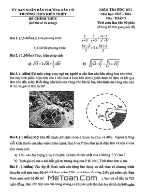 Đề Thi Học Kỳ 1 Toán 9 Năm Học 2025 - 2026 Trường THCS Kiến Thiết – TP. HCM