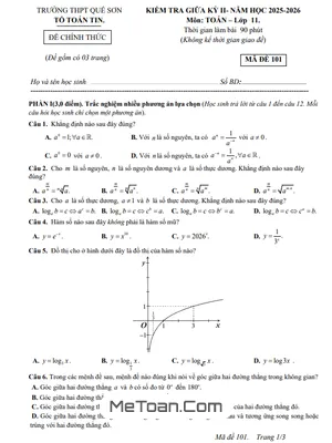 Đề Thi Giữa Kỳ 2 Toán 11 Năm 2025-2026 THPT Quế Sơn - Đà Nẵng: Chuẩn Bị Toàn Diện