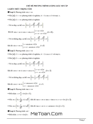 Cẩm Nang Phương Trình Lượng Giác Sơ Cấp Lớp 11