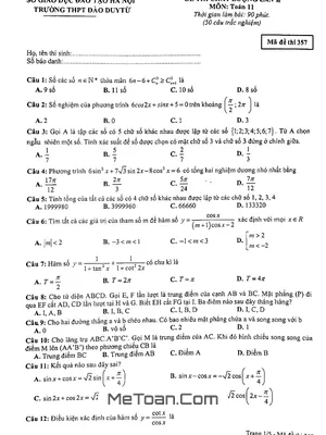 Đề thi chất lượng Toán 11 năm 2018 - 2019 trường Đào Duy Từ - Hà Nội (lần 2)