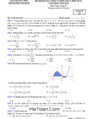 Đề KSCL giữa học kỳ 2 Toán 12 năm 2018 - 2019 cụm trường THPT TP Nam Định