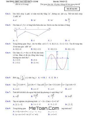 Đề thi khảo sát Toán 12 lần 2 năm 2019 trường Nguyễn Đức Cảnh - Thái Bình