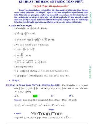 Kỹ thuật thế hằng số giải bài toán số phức - Vũ Quốc Triệu