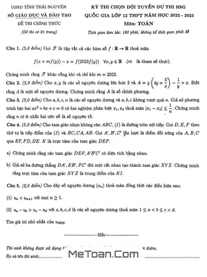 Đề chọn đội tuyển thi HSG QG môn Toán năm 2022 - 2023 sở GD&ĐT Thái Nguyên