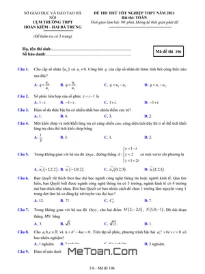 Đề thi thử Toán TN THPT 2021 cụm trường THPT Hoàn Kiếm – Hai Bà Trưng – Hà Nội