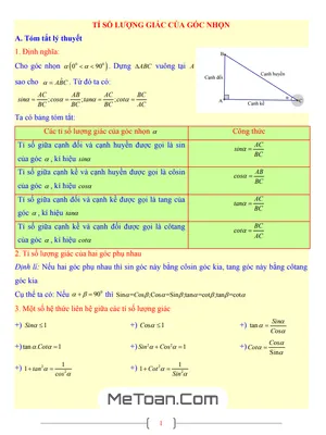 Tài Liệu Toán 9: Tỉ Số Lượng Giác Của Góc Nhọn - Ôn Tập Và Luyện Thi Hiệu Quả