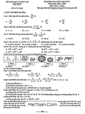 Đề kiểm tra giữa kỳ 2 Toán 8 năm 2023 - 2024 Sở GD&ĐT Bắc Ninh