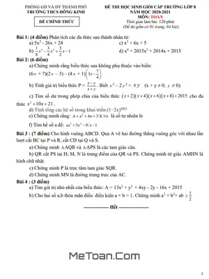 Đề thi HSG Toán 8 cấp trường năm 2020 - 2021 trường THCS Đông Kinh - Lạng Sơn