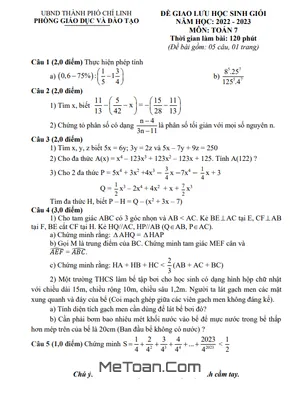 Đề Giao Lưu HSG Toán 7 Năm 2022 - 2023 Phòng GD&ĐT Chí Linh - Hải Dương