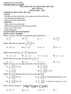 Đề Cương Ôn Tập Giữa Kì 1 Toán 8 Năm 2024 - 2025 Trường THCS Cự Khối - Hà Nội
