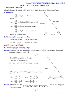 Công phá Hệ thức lượng trong tam giác vuông Toán 9: Cẩm nang chi tiết từ A đến Z