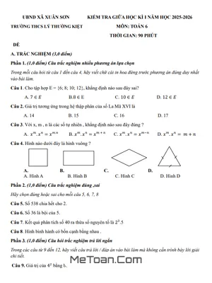 Đề Thi Giữa Kì 1 Toán 6 Năm 2025 - 2026 Trường THCS Lý Thường Kiệt (Có Đáp Án)