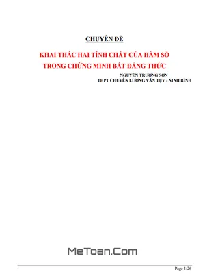 Khai Thác Hai Tính Chất Của Hàm Số Để Chứng Minh Bất Đẳng Thức