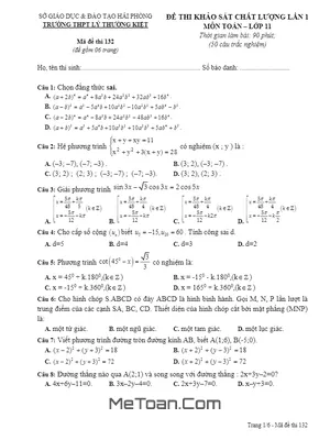 Đề KSCL Toán 11 Lần 1 Trường THPT Lý Thường Kiệt - Hải Phòng [Mã Đề 132]