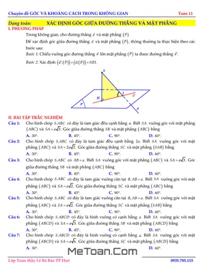 Dạng Toán Xác Định Góc Giữa Đường Thẳng Và Mặt Phẳng Lớp 11