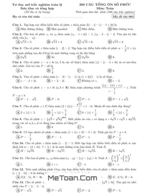 300 Câu Vận Dụng Cao Số Phức Ôn Thi THPT Môn Toán