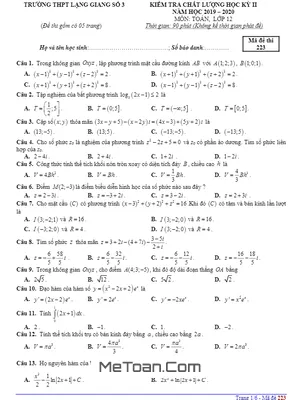 Đề thi HK2 Toán 12 năm 2019 - 2020 trường THPT Lạng Giang 3 - Bắc Giang