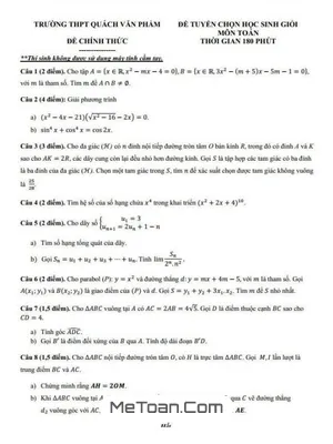 Đề thi học sinh giỏi Toán 10 năm 2023 - 2024 trường THPT Quách Văn Phẩm - Cà Mau