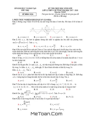 Đề minh họa kỳ thi chọn HSG Toán 12 THPT cấp tỉnh năm học 2017 - 2018 sở GD&ĐT Phú Thọ