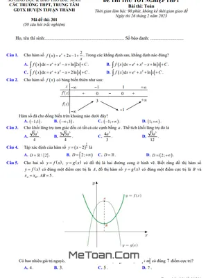Đề thi thử Toán TN THPT 2023 liên trường THPT huyện Thuận Thành - Bắc Ninh