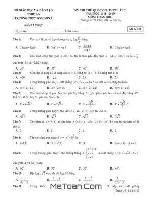 Đề thi thử Toán THPT Quốc gia 2019 lần 2 trường THPT Anh Sơn 1 – Nghệ An