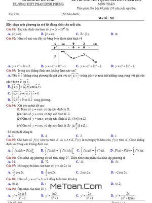 Đề thi thử Toán THPT Quốc gia 2018 trường Phan Đình Phùng - Hà Tĩnh lần 1 (có đáp án)