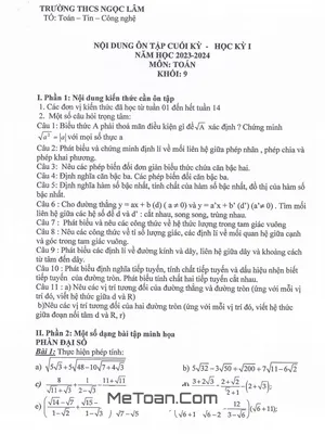 Đề cương ôn tập học kỳ 1 Toán 9 năm 2023 - 2024 trường THCS Ngọc Lâm - Hà Nội