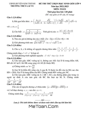 Đề Thi Thử HSG Toán 9 Năm 2022 - 2023 Trường THCS Lai Vu - Hải Dương
