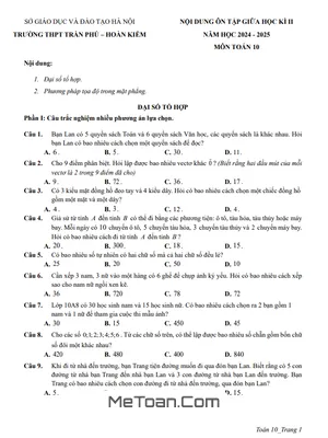 Ôn Tập Giữa Kì 2 Toán 10 Năm 2024 - 2025 Trường THPT Trần Phú - Hà Nội