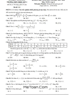 Đề KSCL học sinh giỏi Toán 11 năm 2023 – 2024 trường THPT Triệu Sơn 4 – Thanh Hóa