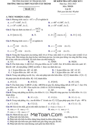 Đề thi giữa kì 1 Toán 11 năm 2022 – 2023 trường Nguyễn Tất Thành – Hà Nội