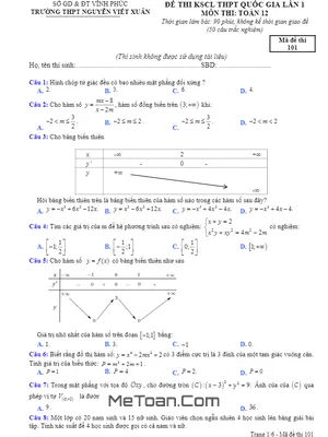 Đề thi KSCL THPT Quốc gia 2019 môn Toán lớp 12 trường Nguyễn Viết Xuân – Vĩnh Phúc lần 1 có đáp án
