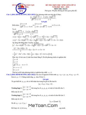 Đề thi HSG Toán THPT cấp tỉnh năm 2021 - 2022 sở GD&ĐT Bình Dương
