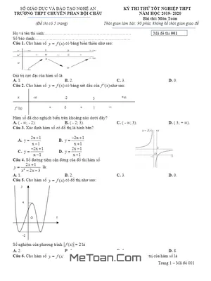 Đề thi thử tốt nghiệp THPT 2020 môn Toán trường chuyên Phan Bội Châu – Nghệ An