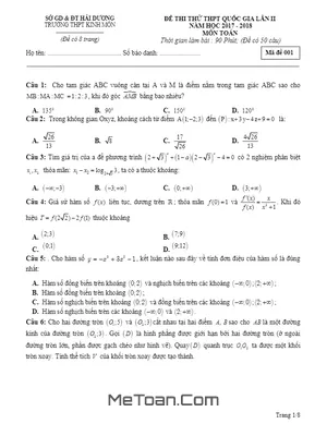 Đề thi thử Toán THPT Quốc gia 2018 lần 2 trường THPT Kinh Môn - Hải Dương